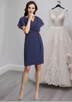 Chiffon V-Neck Knee-Length Mother of the Bride Dress – Short Sleeve Sheath Gown Chiffon V-Neck Knee-Length Mother of the Bride Dress – Short Sleeve Sheath Gown