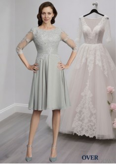 Chiffon Mother of the Bride Dress with Scoop Neck and 1/2 Sleeves