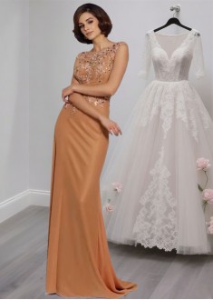 Chiffon Scoop Neck Mother of the Bride Dress with Beading, Evening Formal Dress