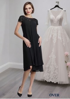 Scoop Neck Chiffon Mother of the Bride Dress – Knee-Length A-Line Gown Scoop Neck Chiffon Mother of the Bride Dress – Knee-Length A-Line Gown