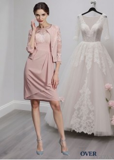 Pink Chiffon Mother of the Bride Dress – Sleeveless Knee-Length Gown with Ruffles