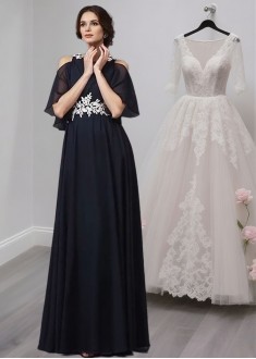 Mother of the Bride Dress with Straps Neckline and 1/2 Sleeves Mother of the Bride Dress with Straps Neckline and 1/2 Sleeves