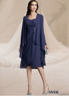 Knee-Length Chiffon Mother of the Bride Dress with Half Sleeves