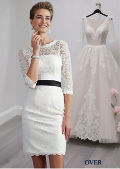 White Lace Scoop Neck Short Mother of the Bride Dress with 1/2 Sleeves White Lace Scoop Neck Short Mother of the Bride Dress with 1/2 Sleeves