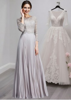 Chiffon A-Line Mother of the Bride Dress – Scoop Neck with Lace & 3/4 Sleeves