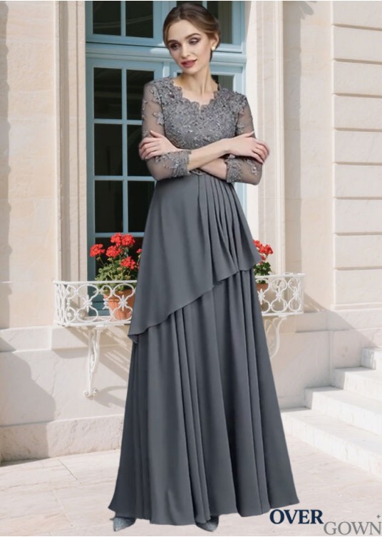 Elegant Chiffon V-Neck A-Line Mother of the Bride Dress with Ruffles and 3/4 Sleeves – Floor Length Elegant Chiffon V-Neck A-Line Mother of the Bride Dress with Ruffles and 3/4 Sleeves – Floor Length