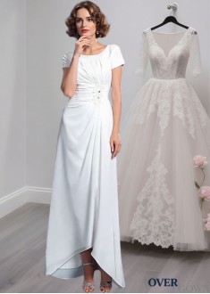 Asymmetrical Hem A-Line Chiffon Mother of the Bride Dress with Scoop Neck
