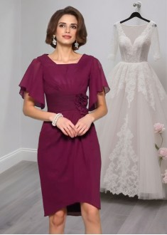 Handmade Flower Chiffon Knee-Length Mother of the Bride Dress with Square Neckline
