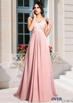 Chiffon V-Neck A-Line Mother of the Bride Dress with Applique