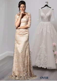 V-Neck Lace A-Line Floor Length Satin Mother of the Bride Dress