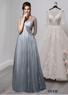 Scoop Neck Mother of the Bride Dress – A Line Mother Gowns With 3/4  Sleeves