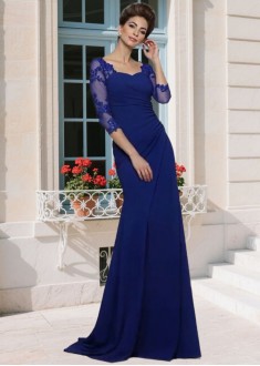 Elegant Chiffon Mother of the Bride Dress – Sweetheart Neck Trumpet Mermaid Gown with 3/4 Sleeves