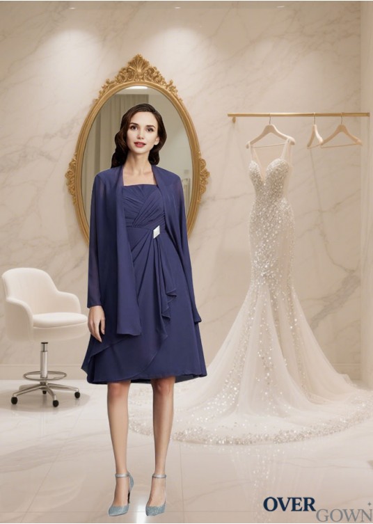 Elegant Knee-Length Chiffon Mother of the Bride Dress with Straps Elegant Knee-Length Chiffon Mother of the Bride Dress with Straps