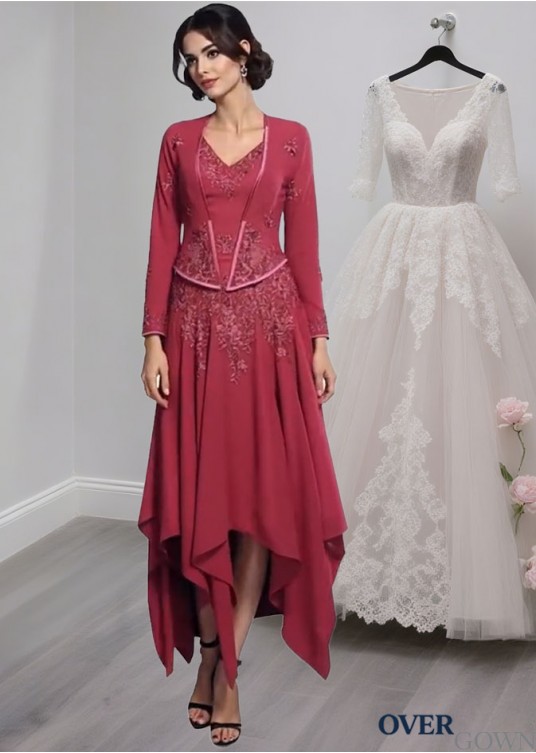 Elegant V-Neck Chiffon Mother of the Bride Dress with Asymmetrical Hemline Elegant V-Neck Chiffon Mother of the Bride Dress with Asymmetrical Hemline