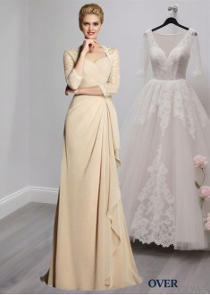 Sweetheart Chiffon Mother of the Bride Dress with Lace and 3/4 Sleeves – A-Line Gown