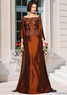 Taffeta Off-the-Shoulder A-Line Mother of the Bride Dress with Beading
