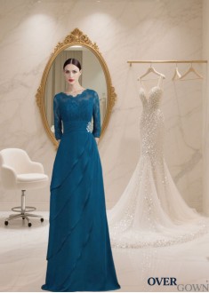 Chiffon V-Neck A-Line Mother of the Bride Dress with 1/2 Sleeves