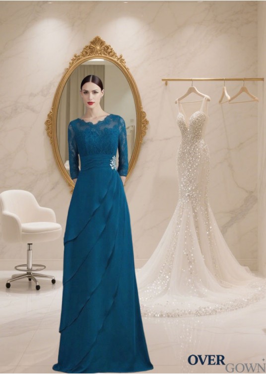 Chiffon V-Neck A-Line Mother of the Bride Dress with 1/2 Sleeves Chiffon V-Neck A-Line Mother of the Bride Dress with 1/2 Sleeves