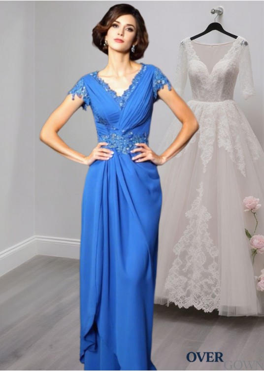 V-Neck Floor-Length Chiffon Mother of the Bride Dress with Beading and Applique V-Neck Floor-Length Chiffon Mother of the Bride Dress with Beading and Applique
