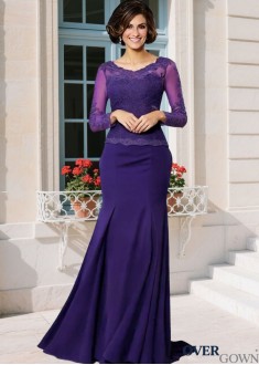 Empire Waist Floor-Length Chiffon Mother of the Bride Gown Applique