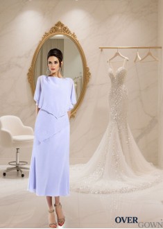 Elegant Bateau Neck Ankle-Length Chiffon Mother of the Bride Dress with Half Sleeves