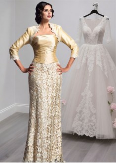 Strapless Lace Sheath Mother of the Bride Dress – Floor Length Sleeveless Gown