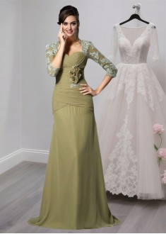 Sweetheart Chiffon A-Line Mother of the Bride Dress – Floor Length with Half Sleeves