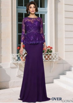 Beaded Chiffon Trumpet MOB Dress Sweep Train