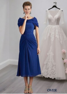 Royal Blue Short Chiffon Mother of the Bride Dress – Scoop Neck Sheath Style