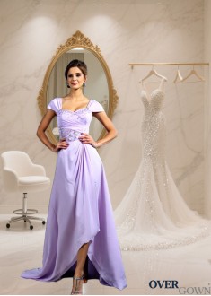 Chiffon A-Line Mother of the Bride Dress with Straps and Beading – Asymmetrical Hem