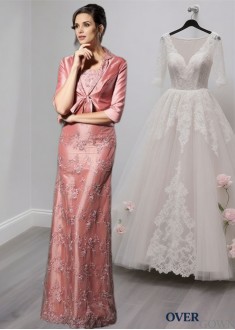 Taffeta A-Line Mother of the Bride Dress with Straps and Lace Embellishment