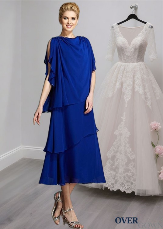 Ankle Length Sleeveless Mother of the Bride Dress with Scoop Neckline and Applique Ankle Length Sleeveless Mother of the Bride Dress with Scoop Neckline and Applique