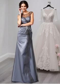 Sleeveless Net Mother of the Bride Dress with Scoop Neck and Floor-Length Sheath Silhouette