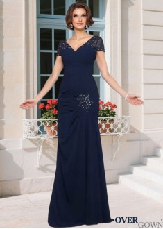 Elegant Chiffon V-Neck Mother of the Bride Dress with Beading – Mermaid Silhouette Gown