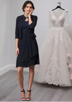 Knee-Length A-Line Dress with Lace and Half Sleeves for Special Occasion