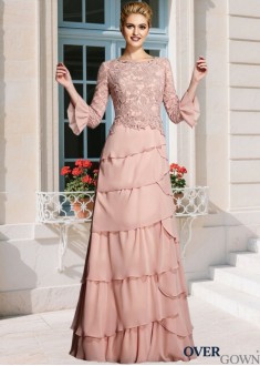 Scoop Neck Ruffled Mother Dress
