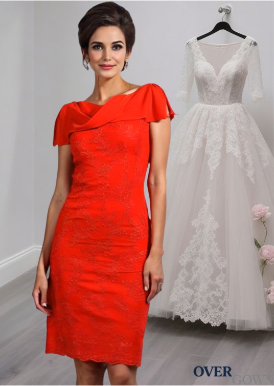 Knee-Length Satin Sheath Party Dress with Lace and Short Sleeves Knee-Length Satin Sheath Party Dress with Lace and Short Sleeves