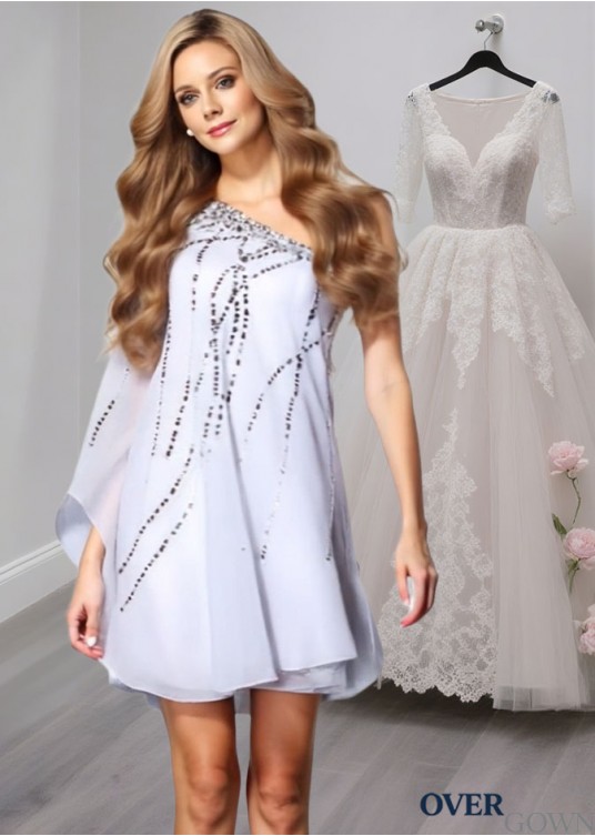 One-Shoulder Sequin Chiffon Short Dress – Sleeveless A-Line Mini Party Dress One-Shoulder Sequin Chiffon Short Dress – Sleeveless A-Line Mini Party Dress