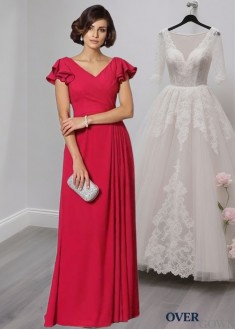 Floor-Length Chiffon V-Neck Mother of the Groom Dresses with Ruched Cheap