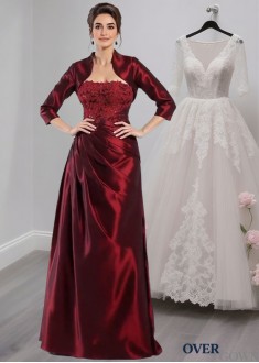 Strapless Taffeta Mother of the Bride Dress with Applique and Sleeves