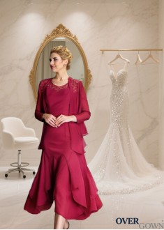 Scoop Neck Chiffon Tea-Length A-Line Dress - Elegant Formal Dress for Wedding or Party