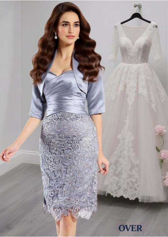 Sweetheart Neckline Mother of the Bride Dress – Lace Knee Length Gown Sweetheart Neckline Mother of the Bride Dress – Lace Knee Length Gown