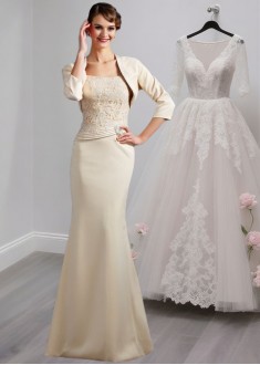 Elastic Satin Floor Length Mother of the Bride Dresses with Lace Details