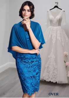Strapless Lace Mother of the Bride Dress with 1/2 Sleeves Knee Length