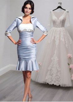 Short Taffeta Mother of the Bride Outfits Sale with Strapless Neckline