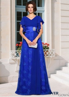 Elegant Empire Waist Princess MOB Dress Chiffon Applique V-Neck