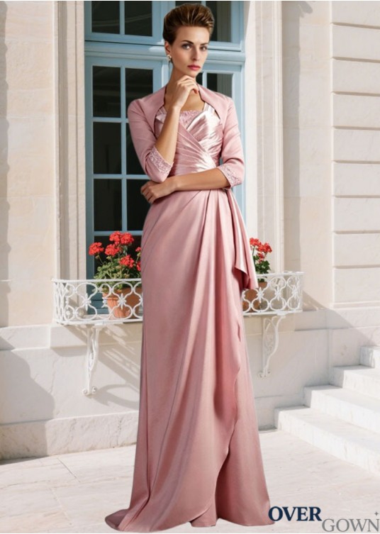 Elastic Woven Satin Straps Sheath Mother of the Bride Dress with Sweep Train Elastic Woven Satin Straps Sheath Mother of the Bride Dress with Sweep Train