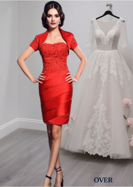 Short Mother of the Bride Dress – Strapless Sheath Gown with Beading Short Mother of the Bride Dress – Strapless Sheath Gown with Beading