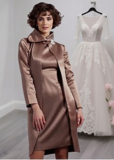 Satin High Neck Mother of the Bride Dress Knee Length Sheath Gown Sale