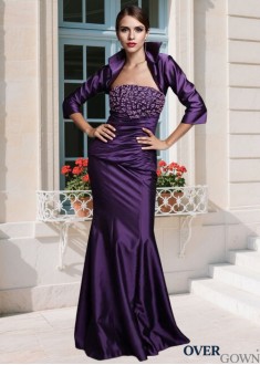 Empire Waist Taffeta Mermaid Mother of the Bride Gown Strapless Beaded